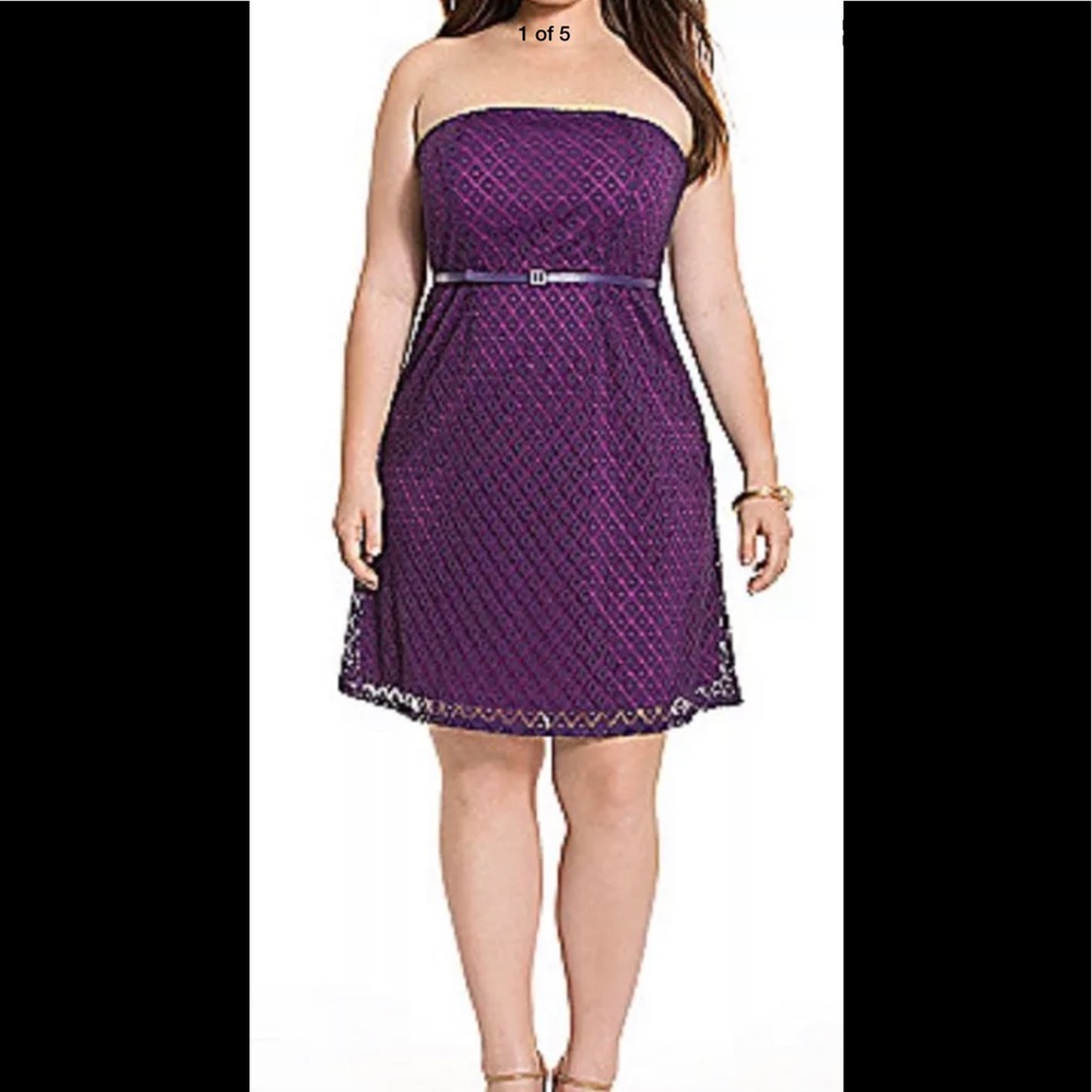 Lane Bryant Geo Purple Strapless Dress NWOT